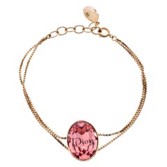 Dior Pink Crystal Tiered Gold Tone Bracelet