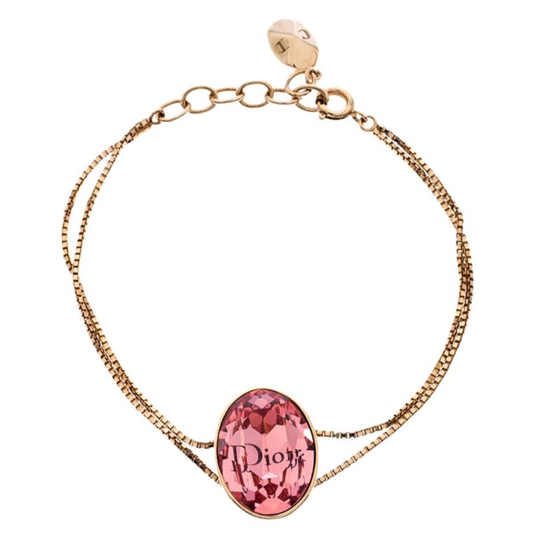 Dior Pink Crystal Tiered Gold Tone Bracelet at 1stDibs