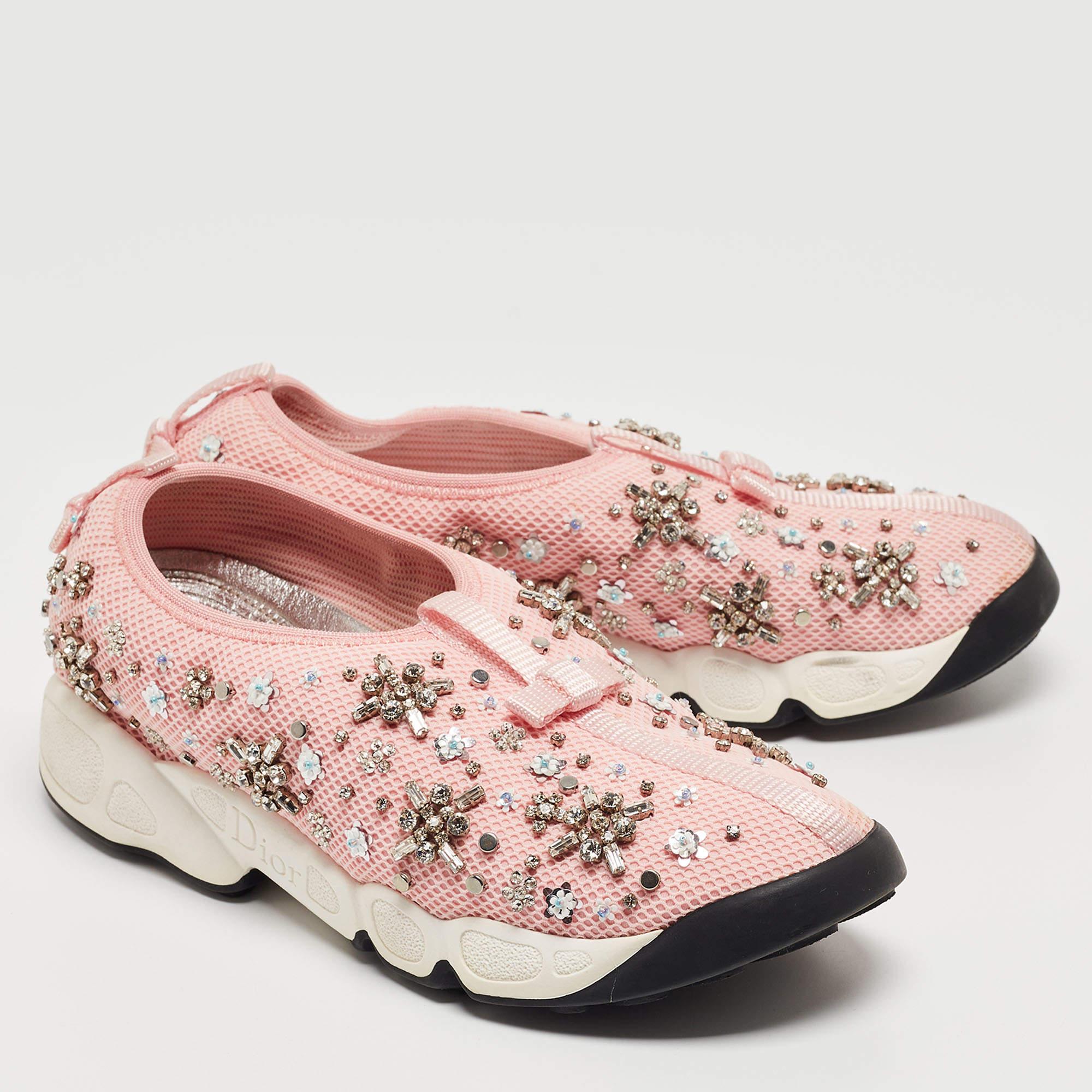 Dior Pink Embellished Mesh Fusion Sneakers Size 36 For Sale 1
