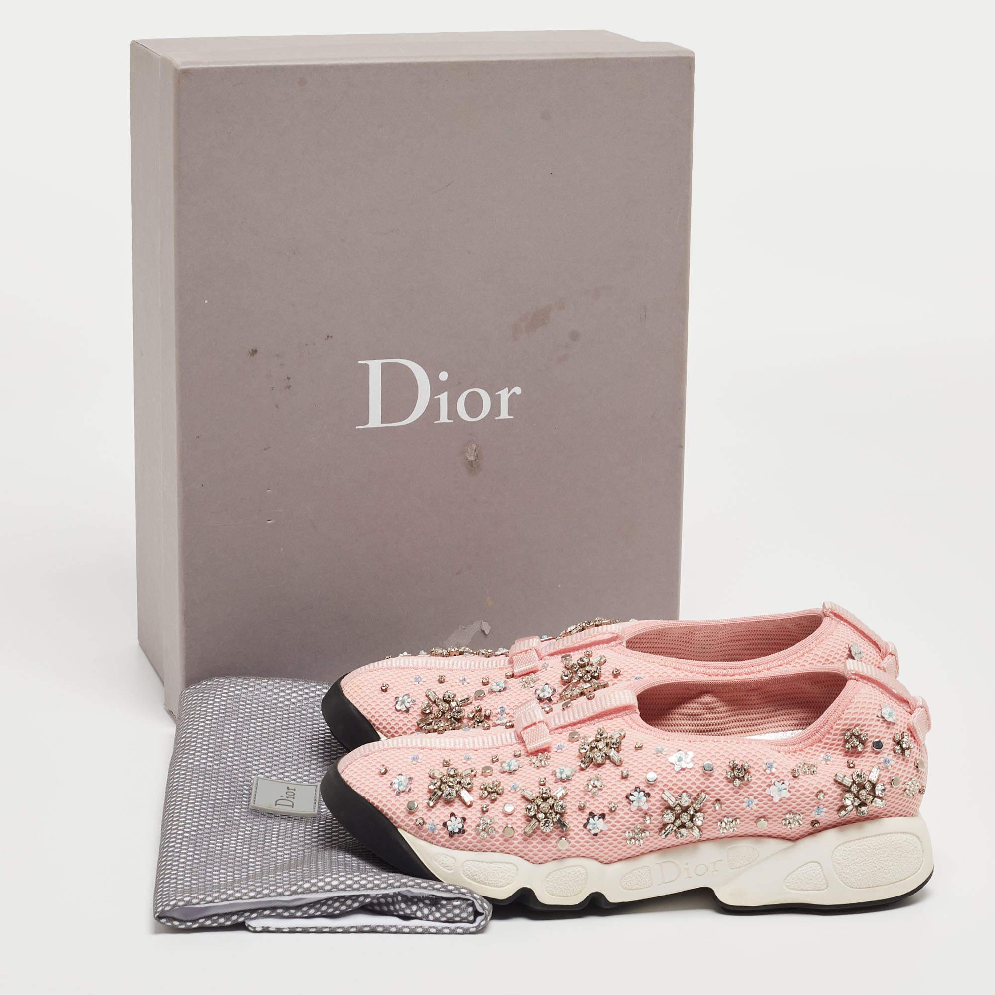 Baskets Fusion Dior roses embellies en maille, taille 36 en vente 3