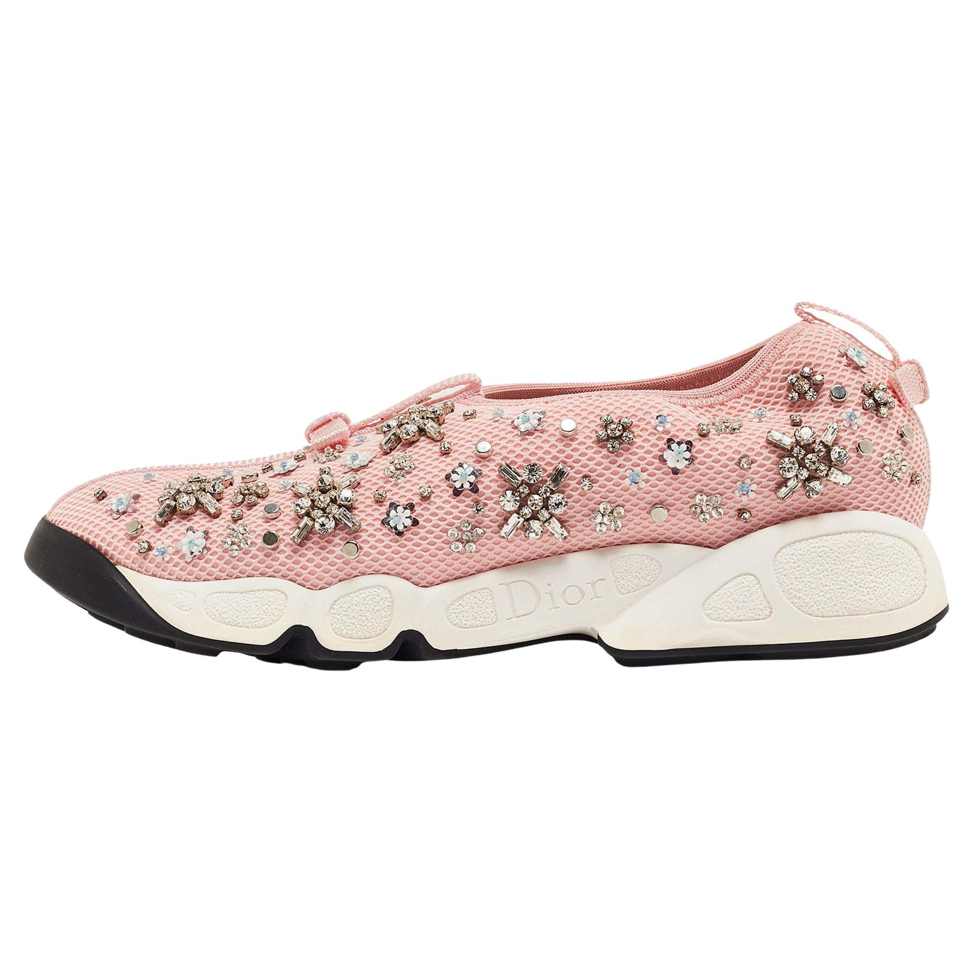 Dior Pink Embellished Mesh Fusion Sneakers Size 36 For Sale