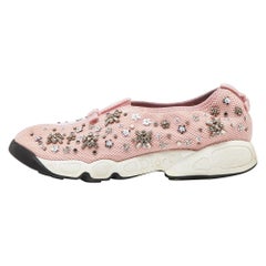 Dior Pink Embellished Mesh Fusion Sneakers Size 40