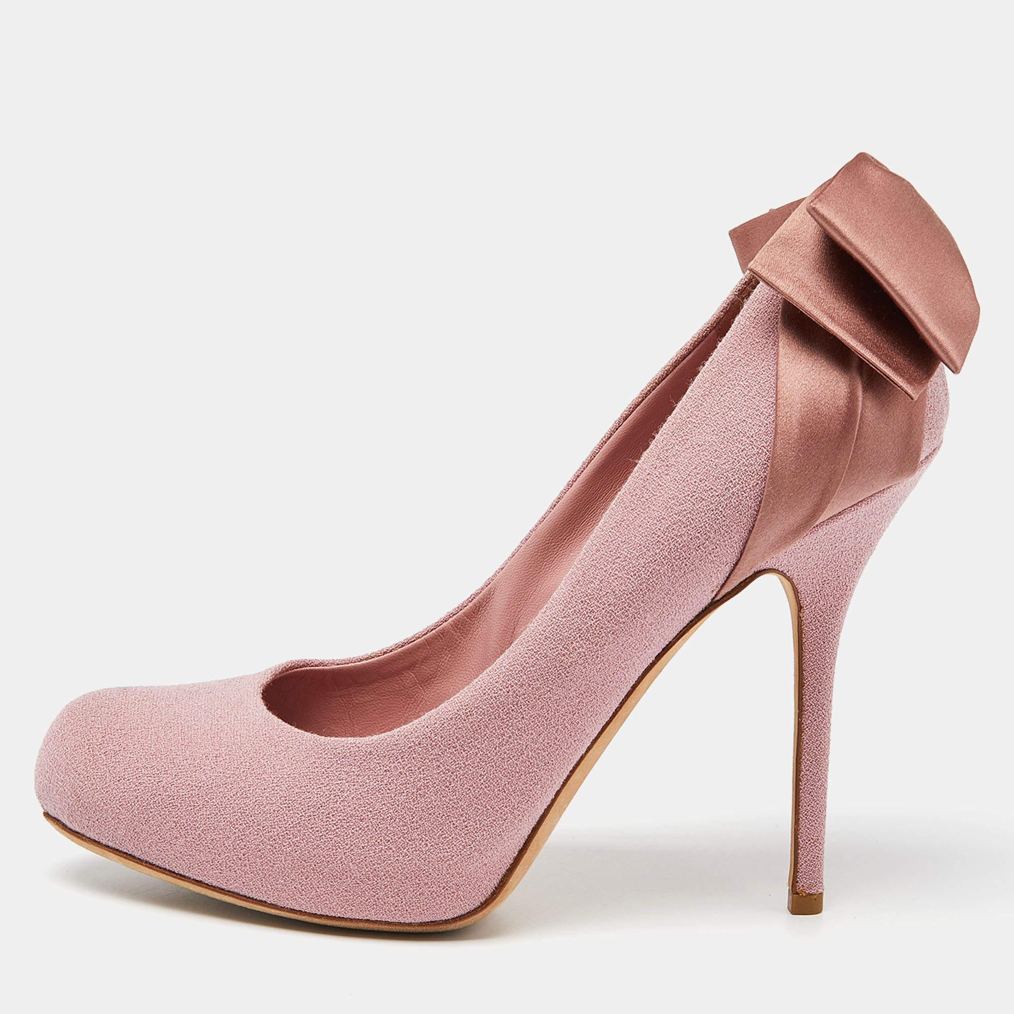 Dior Pink Fabric and Satin Bow Round Toe Pumps Size 40 For Sale 4