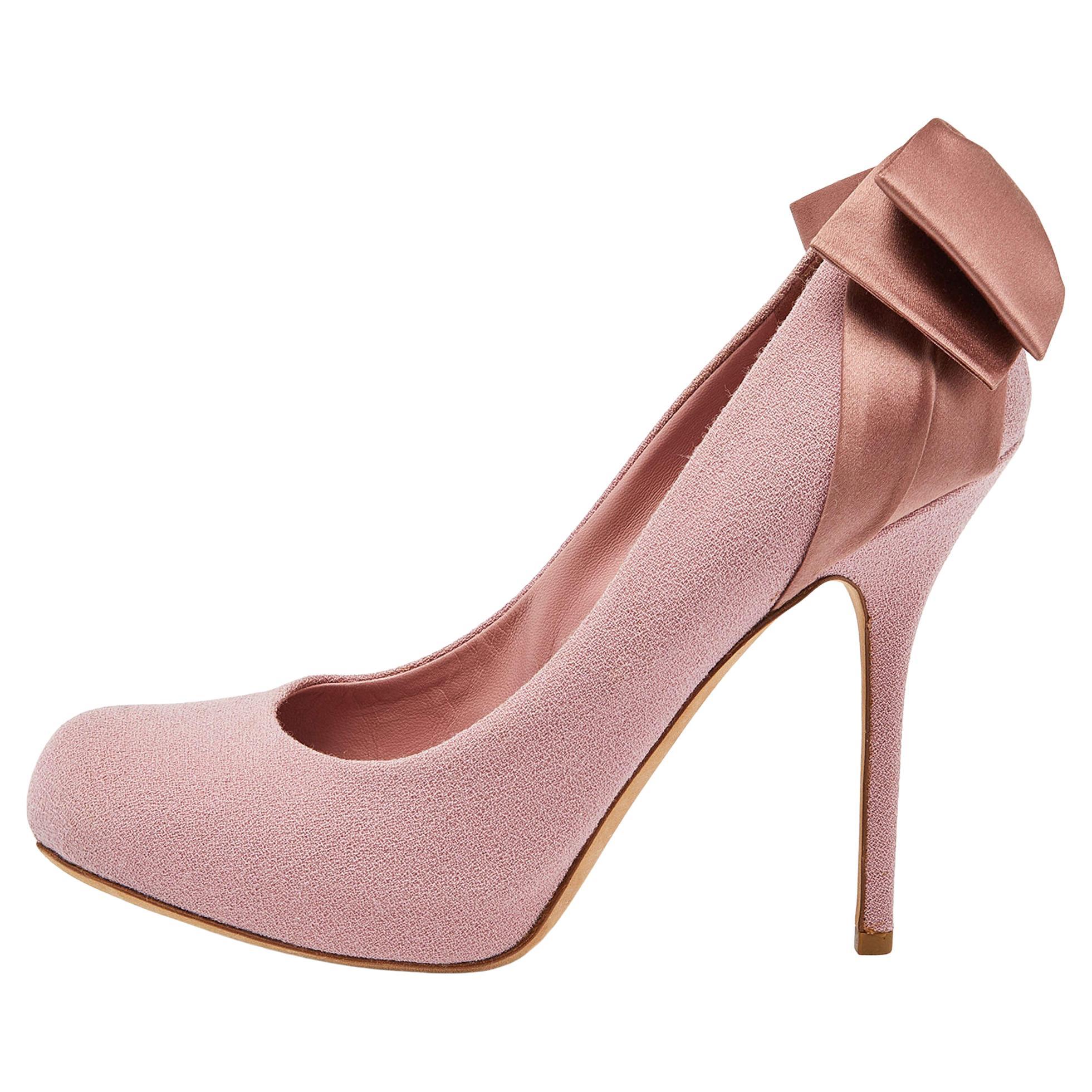 Dior Pink Fabric and Satin Bow Round Toe Pumps Size 40 For Sale