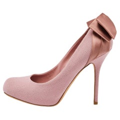 Used Dior Pink Fabric and Satin Bow Round Toe Pumps Size 40