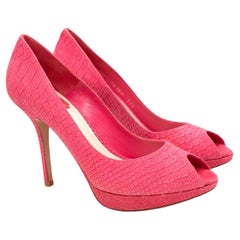 Dior Pink Faux Python Peep Toe Platform pumps