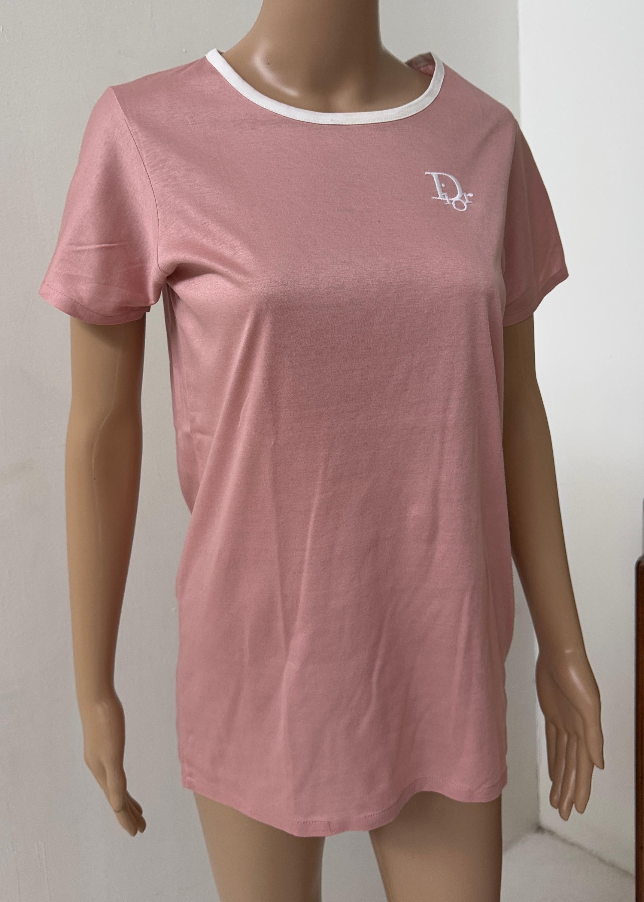 Brown Dior Pink Fitted Logo T-Shirt – Early 2000s in vendita