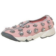 Dior Pink Floral Embellished Mesh Fusion Slip On Sneakers Size 37