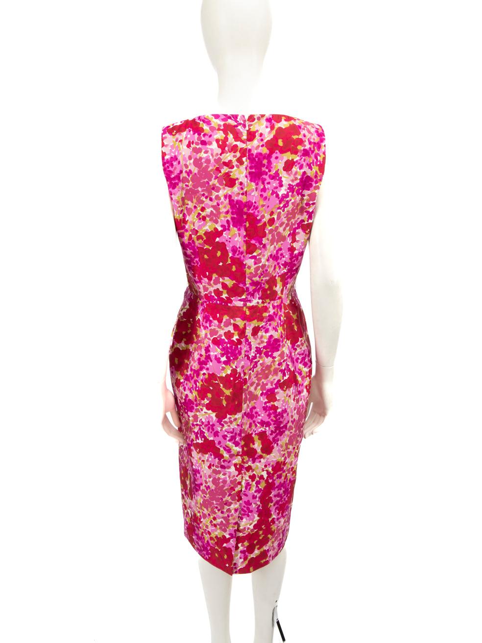 Dior Pink Floral Pattern Midi Silk Dress Size L In Good Condition For Sale In London, GB
