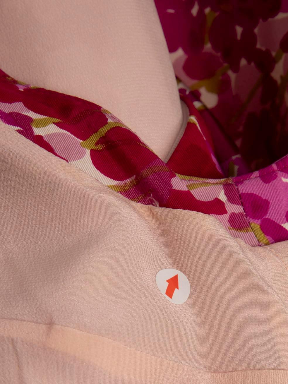 Dior Pink Floral Pattern Midi Silk Dress Size L For Sale 5