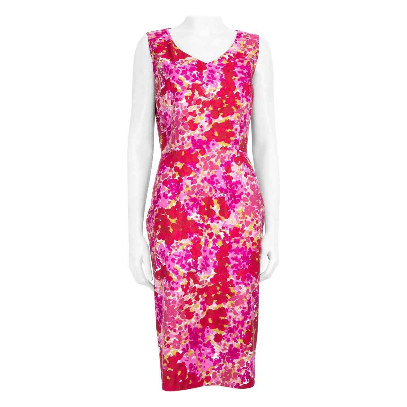 Dior Pink Floral Pattern Midi Silk Dress Size L