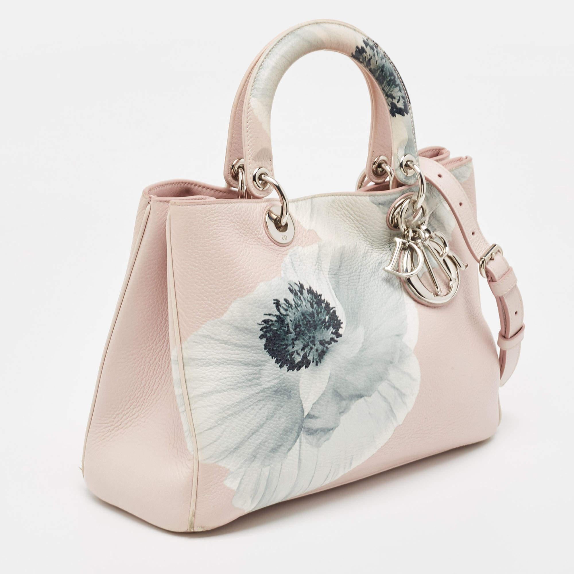 Women's Dior Pink Floral Print Leather Medium Diorissimo Shopper Tote