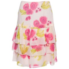 Dior Pink Floral Print Silk Tiered Skirt M