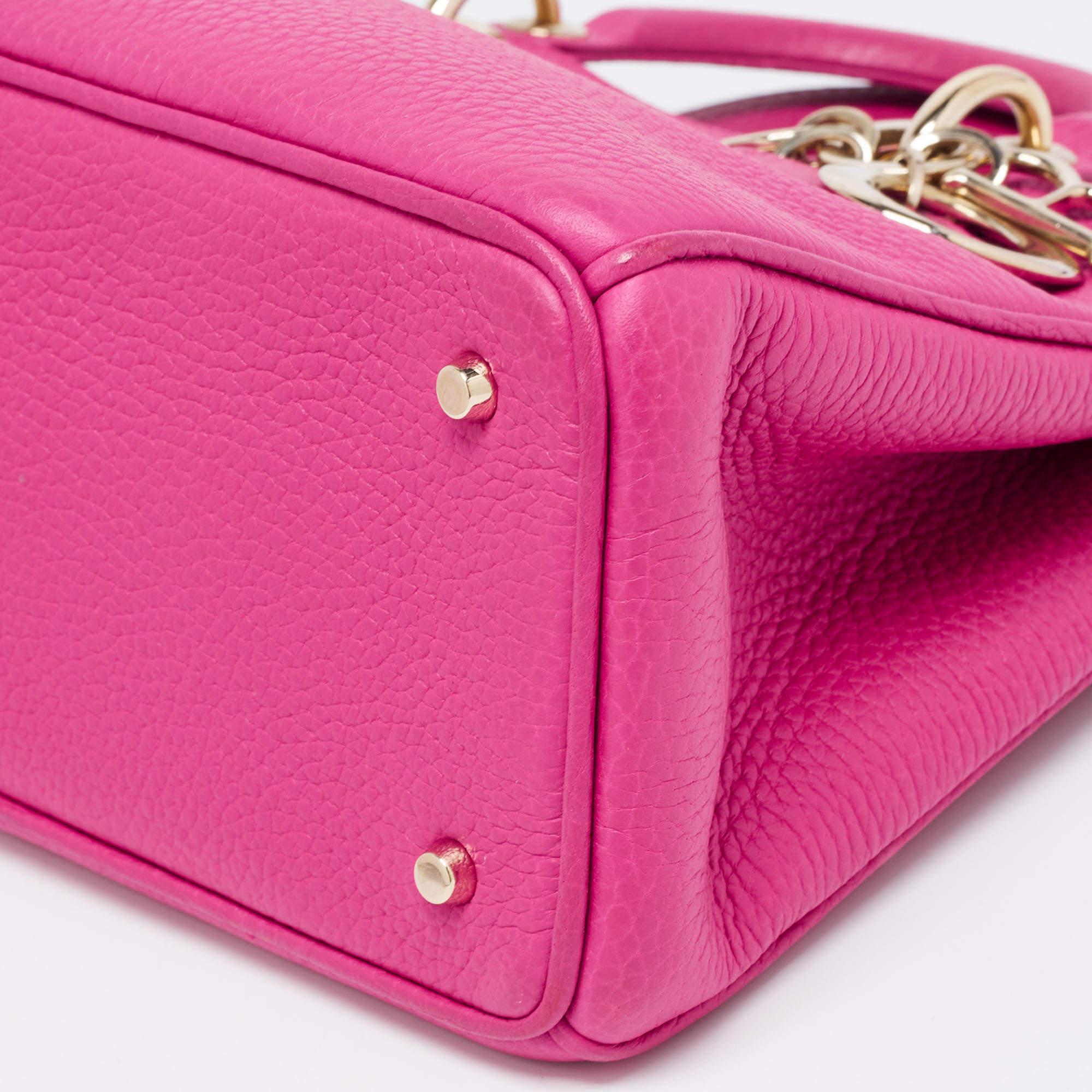 Dior Pink Grained Leather Mini Diorissimo Tote In Good Condition In Dubai, Al Qouz 2