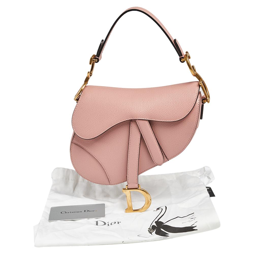 Dior Pink Grained Leather Saddle Bag 4