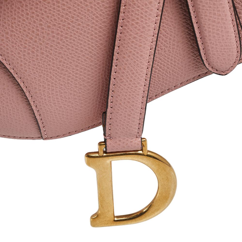 Beige Dior Pink Grained Leather Saddle Bag