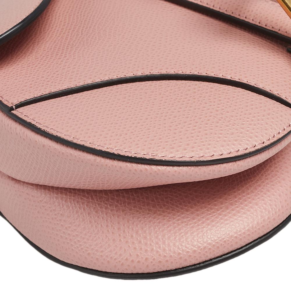 Dior Pink Grained Leather Saddle Bag In Excellent Condition In Dubai, Al Qouz 2