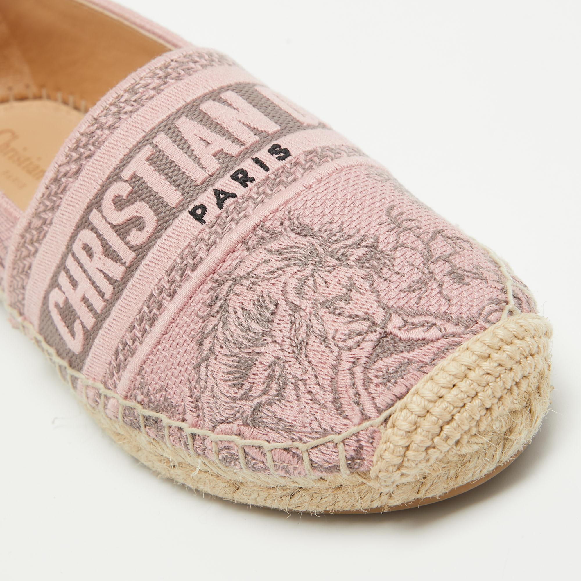 Dior Pink/Grey Embroidered Canvas Granville Espadrille Flats Size 36.5 1