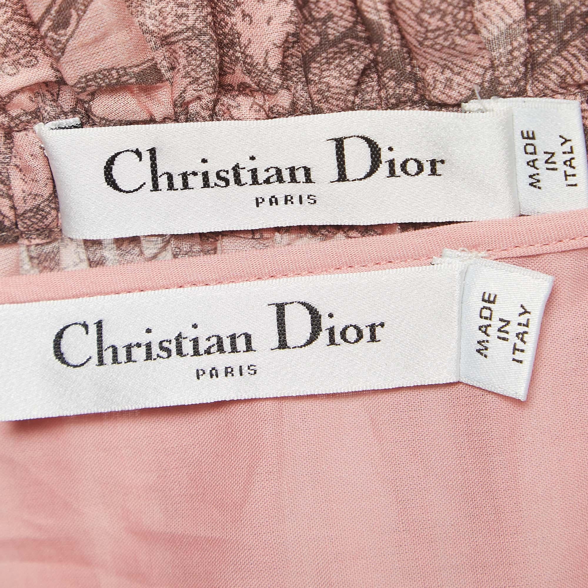 Brown Dior Pink Jungle Print Cotton Gathered Layered Dioriviera Maxi Skirt L