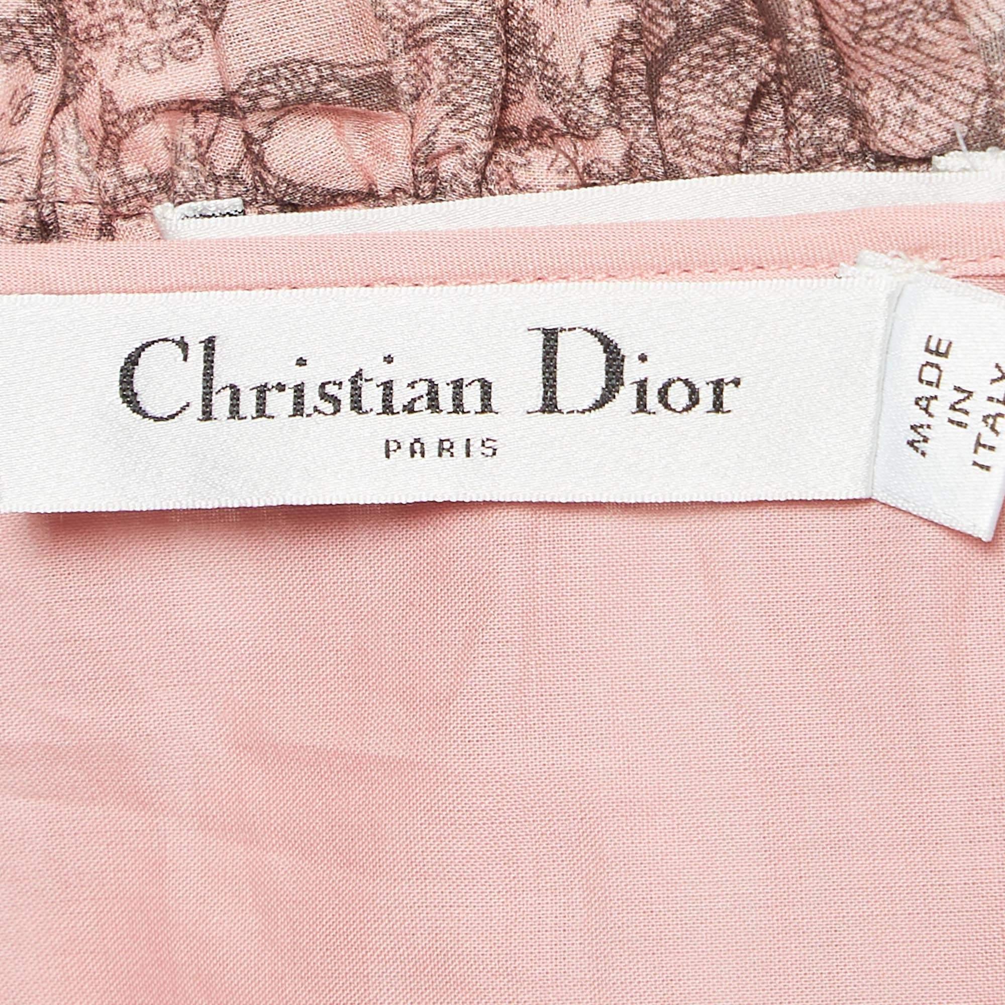 Dior Pink Jungle Print Cotton Gathered Layered Dioriviera Maxi Skirt L For Sale 1