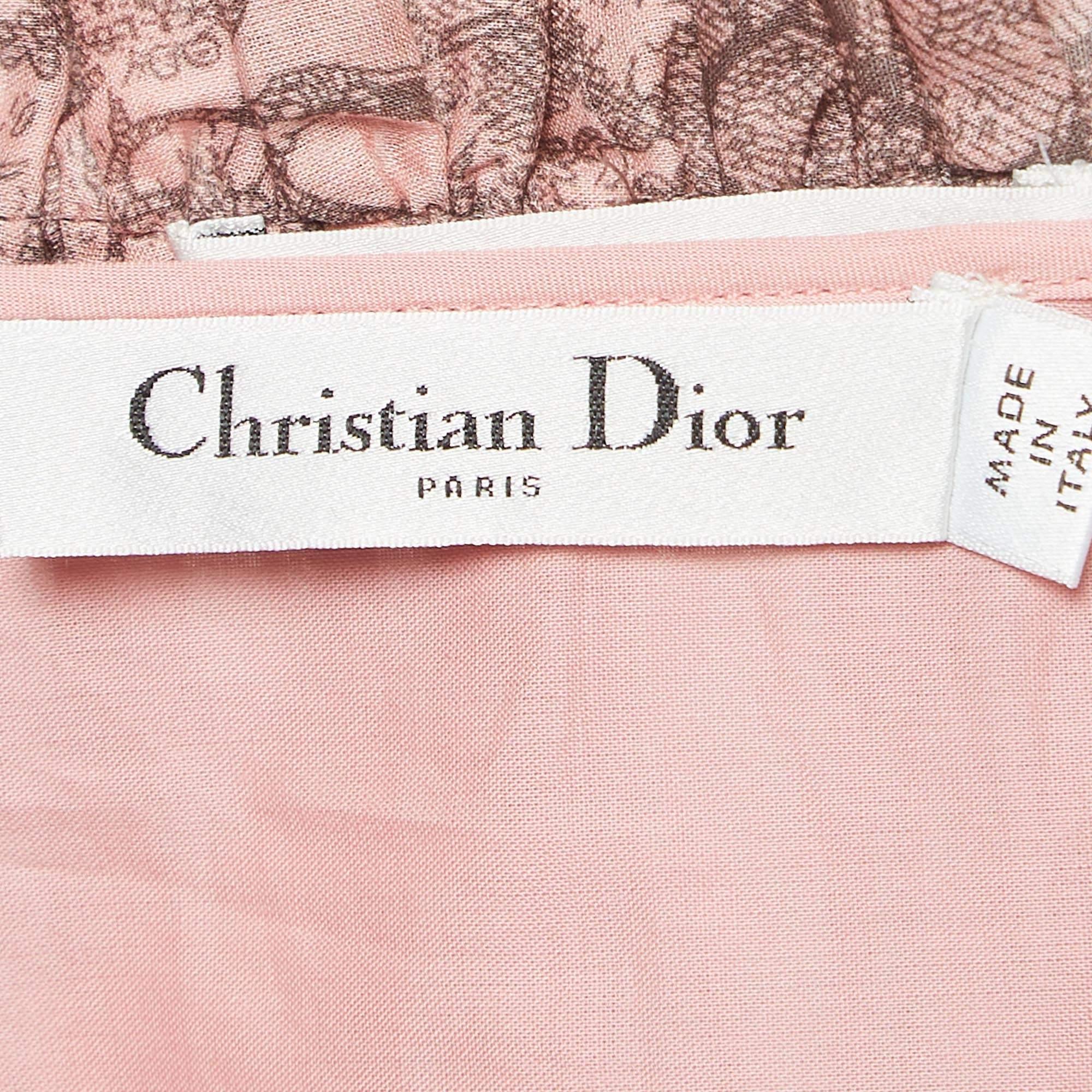 Women's Dior Pink Jungle Print Cotton Gathered Layered Dioriviera Maxi Skirt L