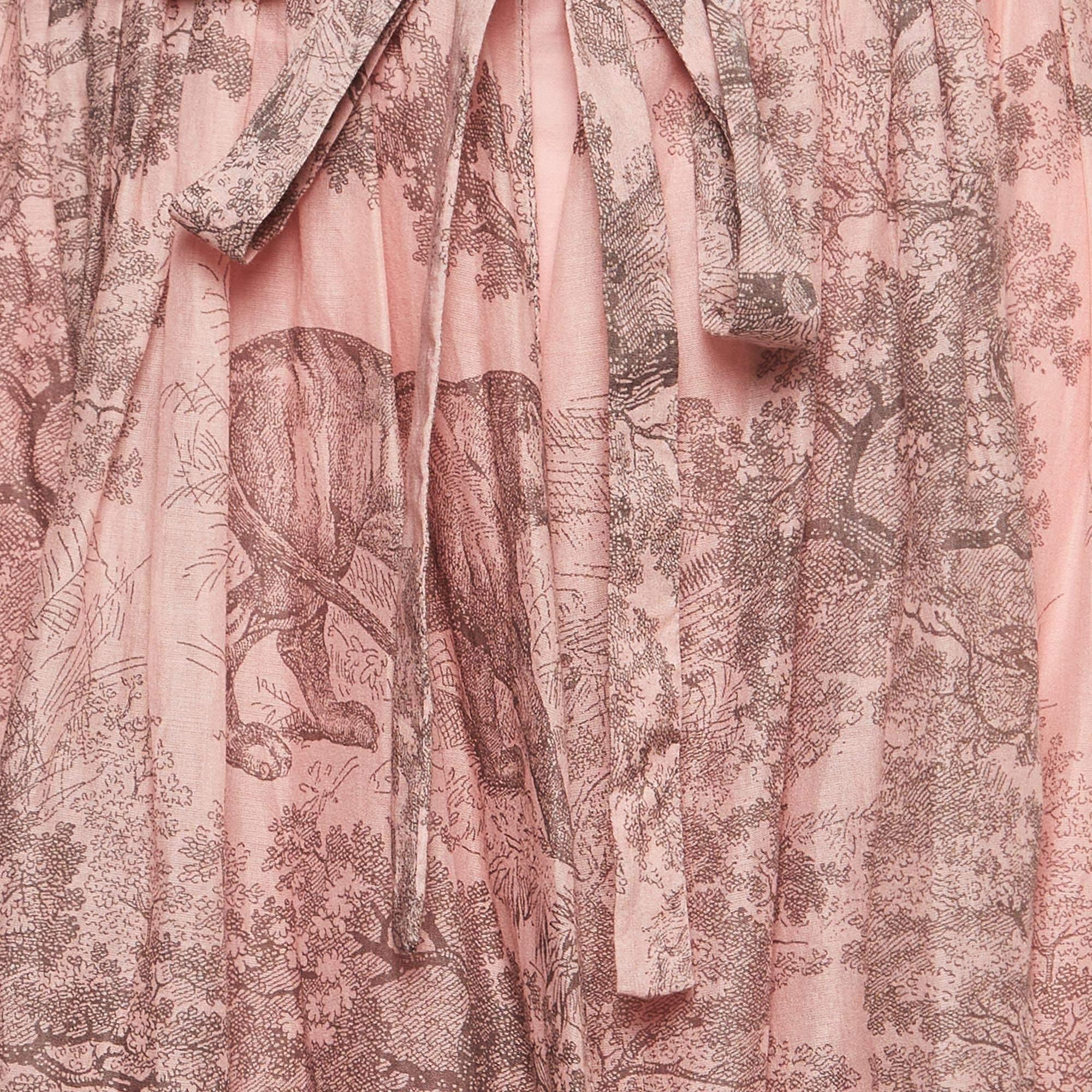Dior Pink Jungle Print Cotton Gathered Layered Dioriviera Maxi Skirt L For Sale 2