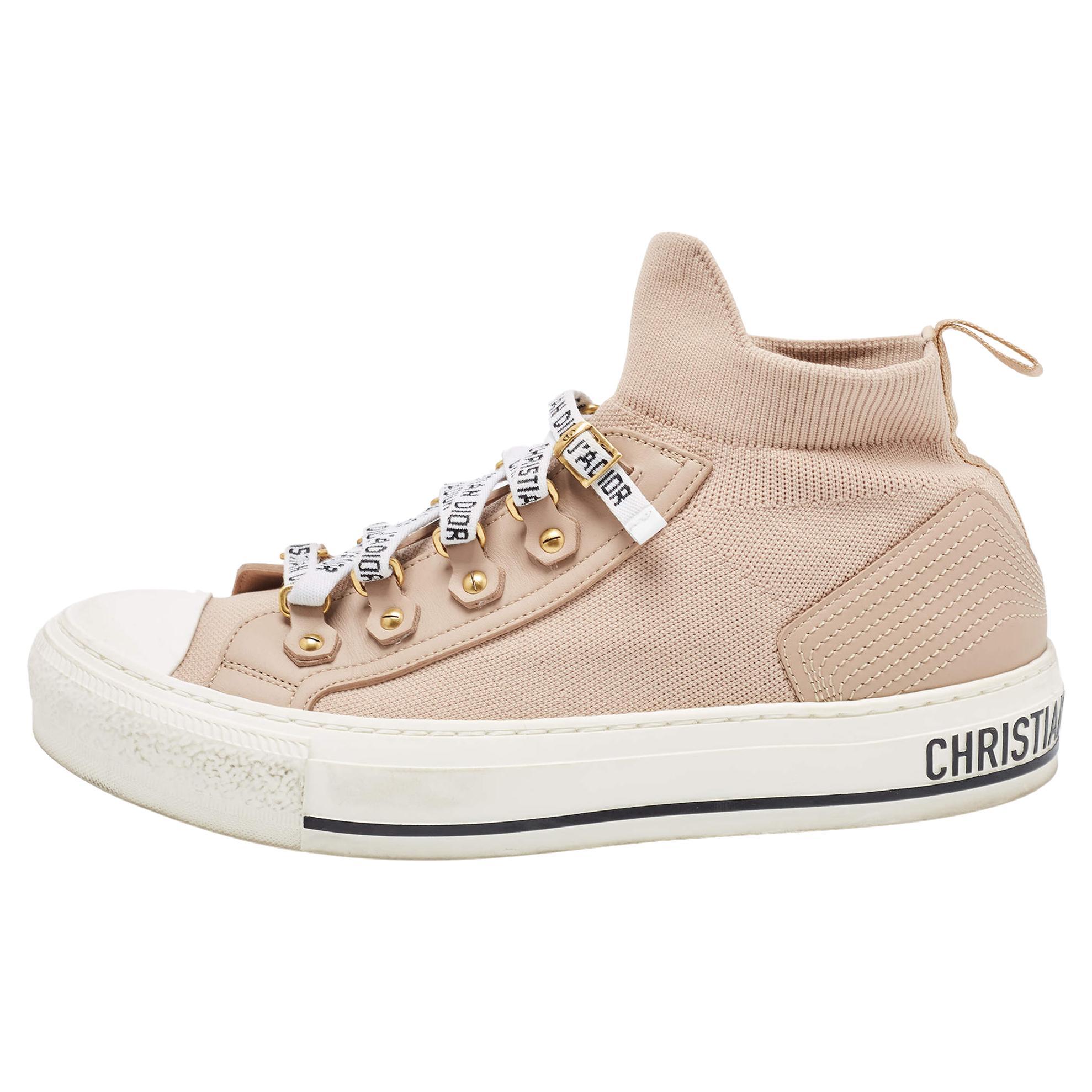 Dior Pink Knit Fabric Walk'n'Dior High Top Sneakers Size 37 For Sale