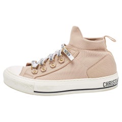 Used Dior Pink Knit Fabric Walk'n'Dior High Top Sneakers Size 37