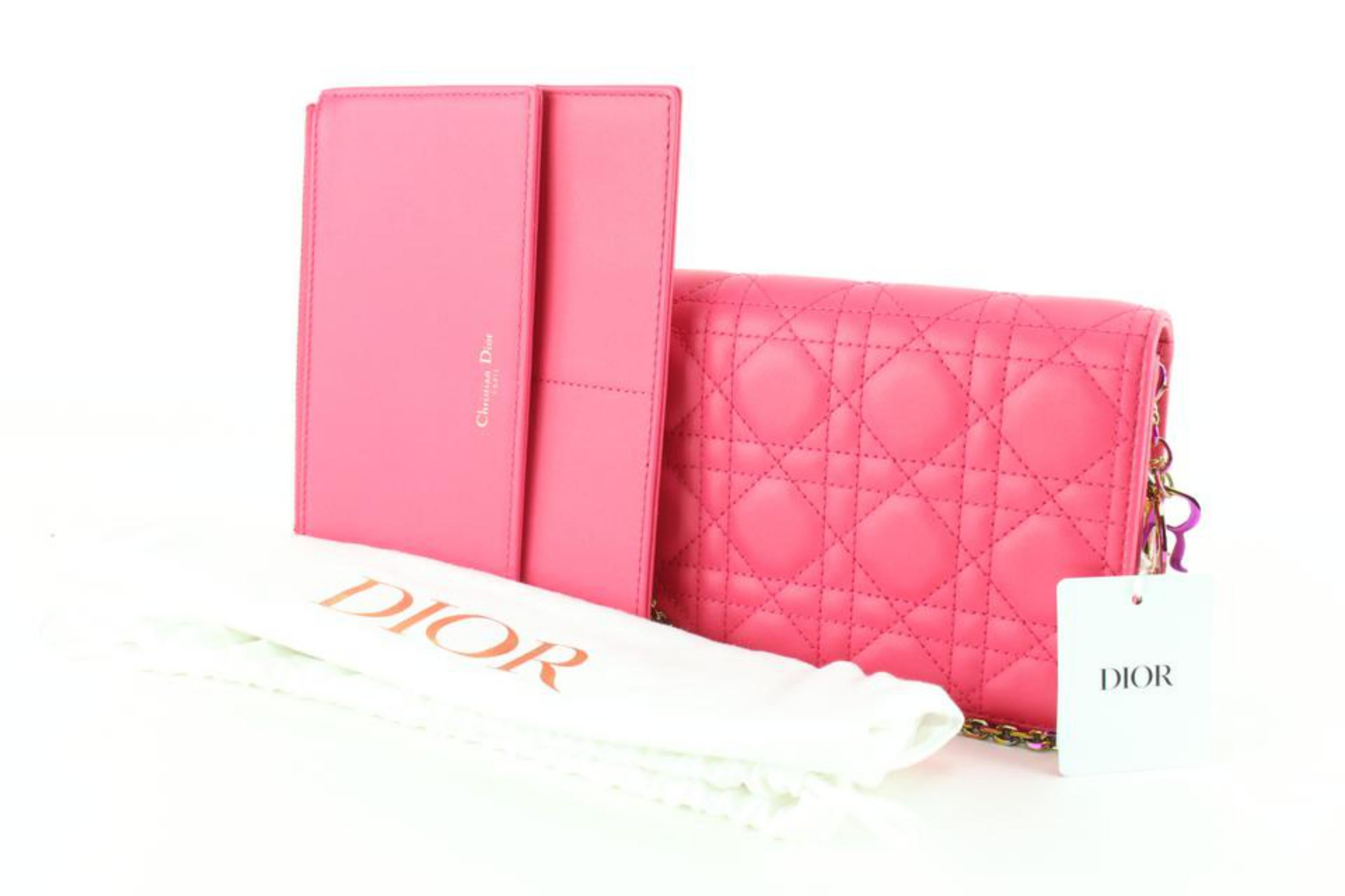 Dior Pink Lambskin Quilted Cannage Lady Pouch with Rainbow Hardware 68d825s 5