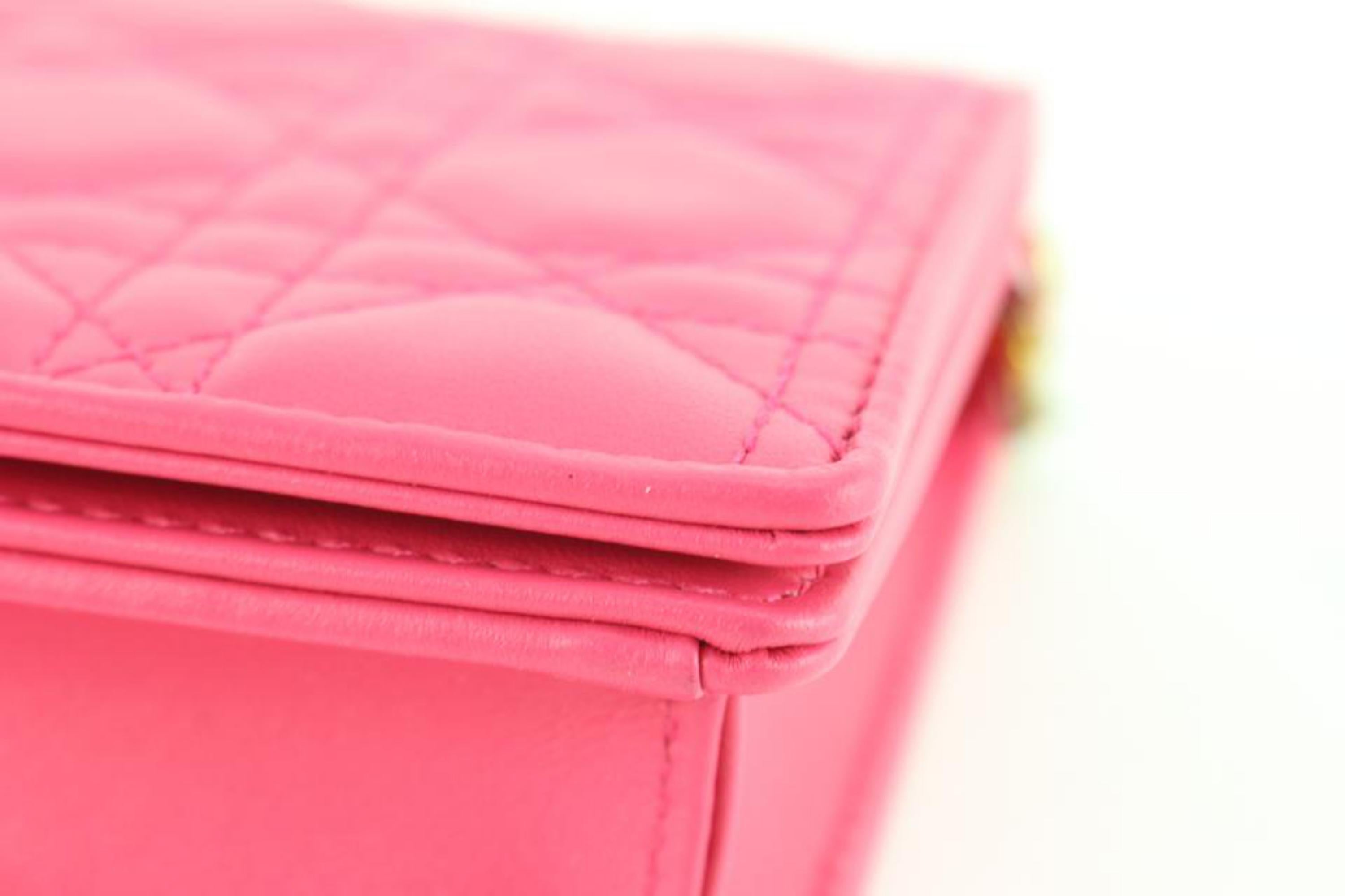 Dior Pink Lambskin Quilted Cannage Lady Pouch with Rainbow Hardware 68d825s In Excellent Condition In Dix hills, NY