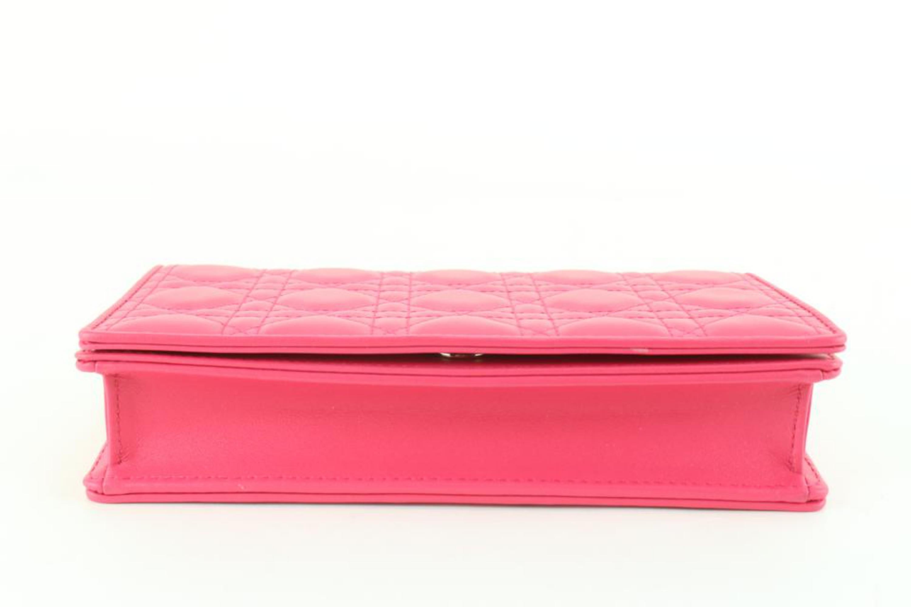 Dior Pink Lambskin Quilted Cannage Lady Pouch with Rainbow Hardware 68d825s 1