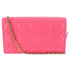 Dior Pink Lambskin Quilted Cannage Lady Pouch with Rainbow Hardware 68d825s