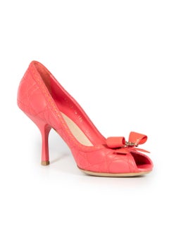 Dior Pink Leather Cannage Quilted Peep Toe Heels Size IT 38.5
