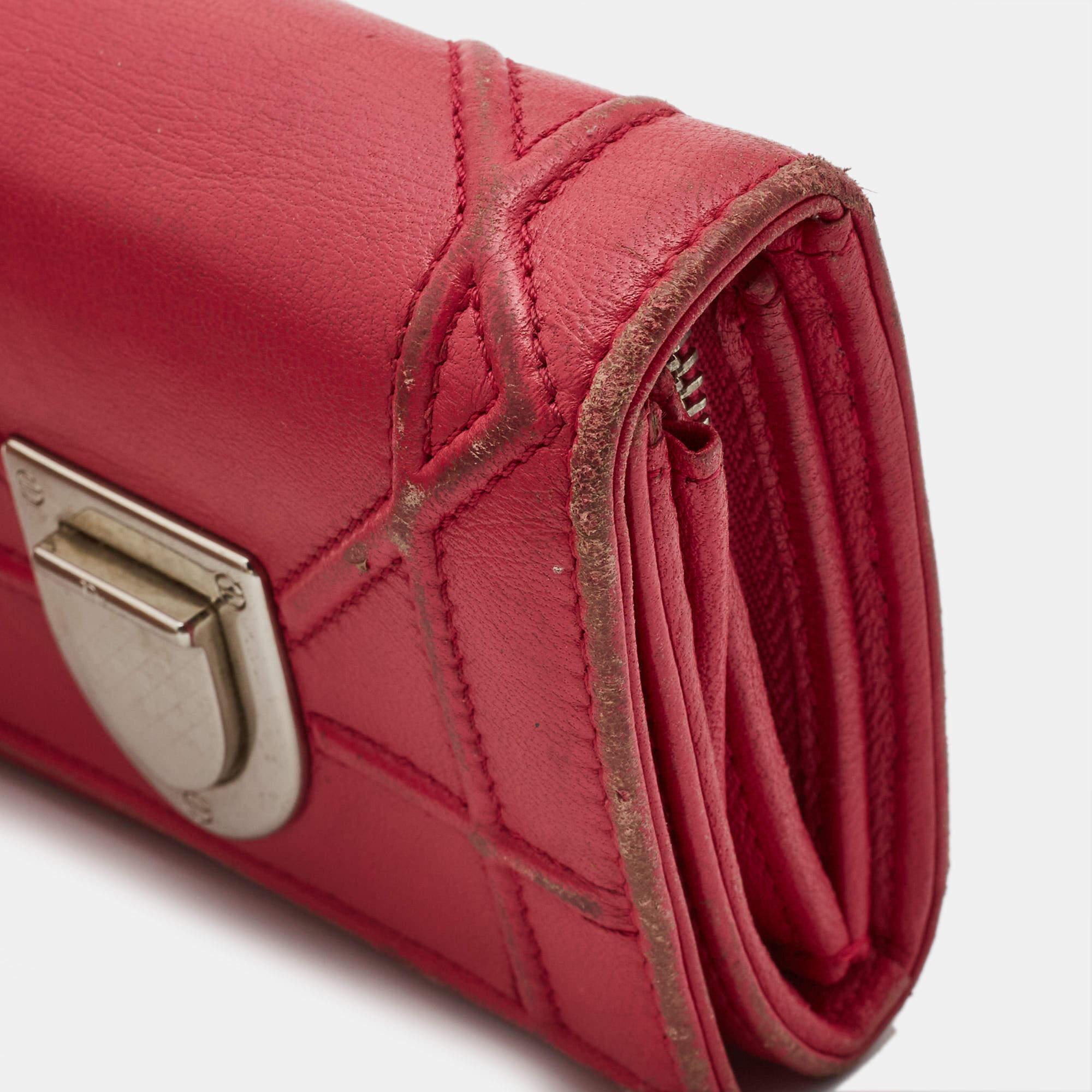 Portafoglio Dior Trifold in pelle rosa Diorama in vendita 4