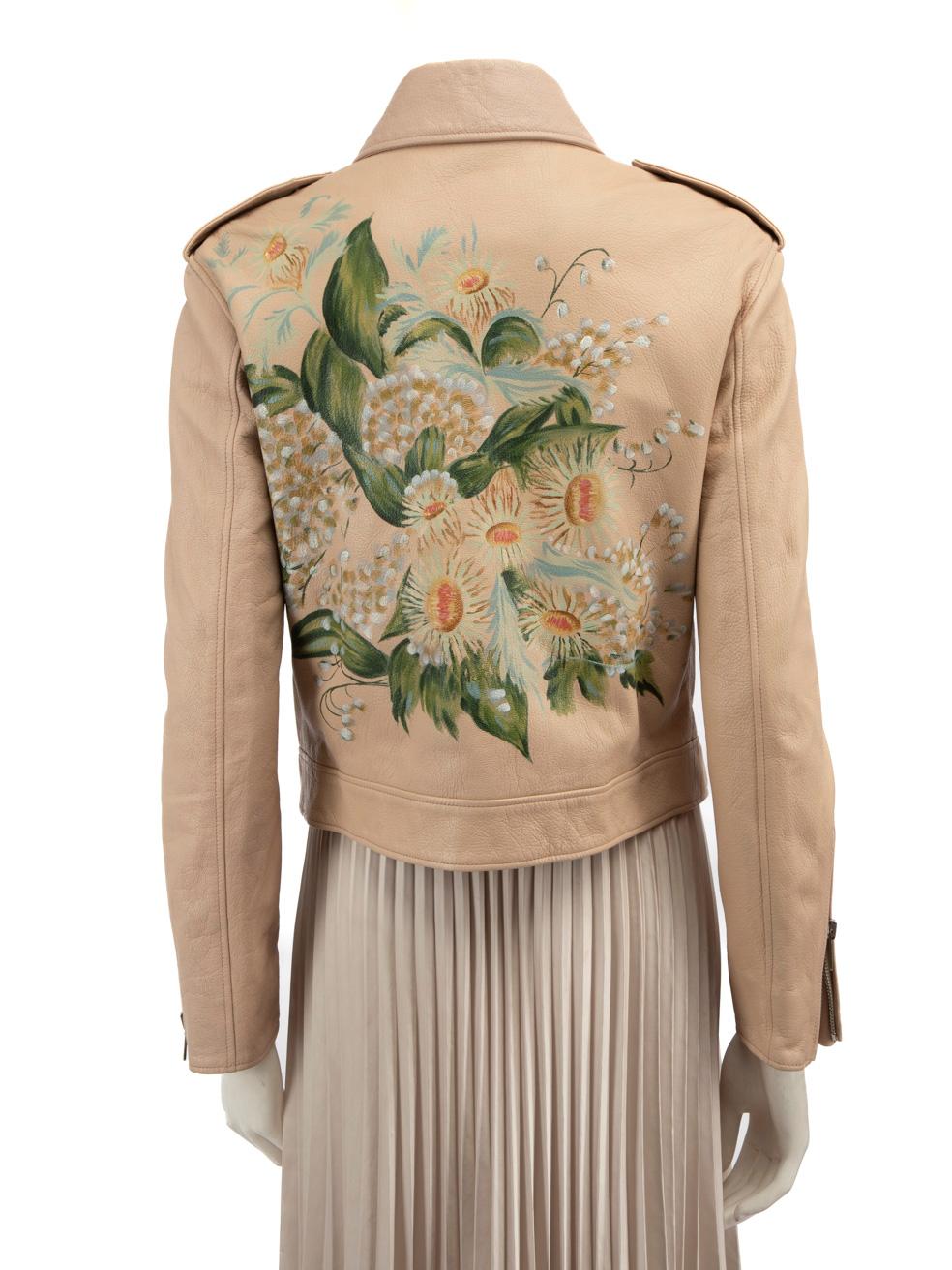 Dior Pink Leather Floral Painted Biker Jacket Size M In Good Condition In London, GB