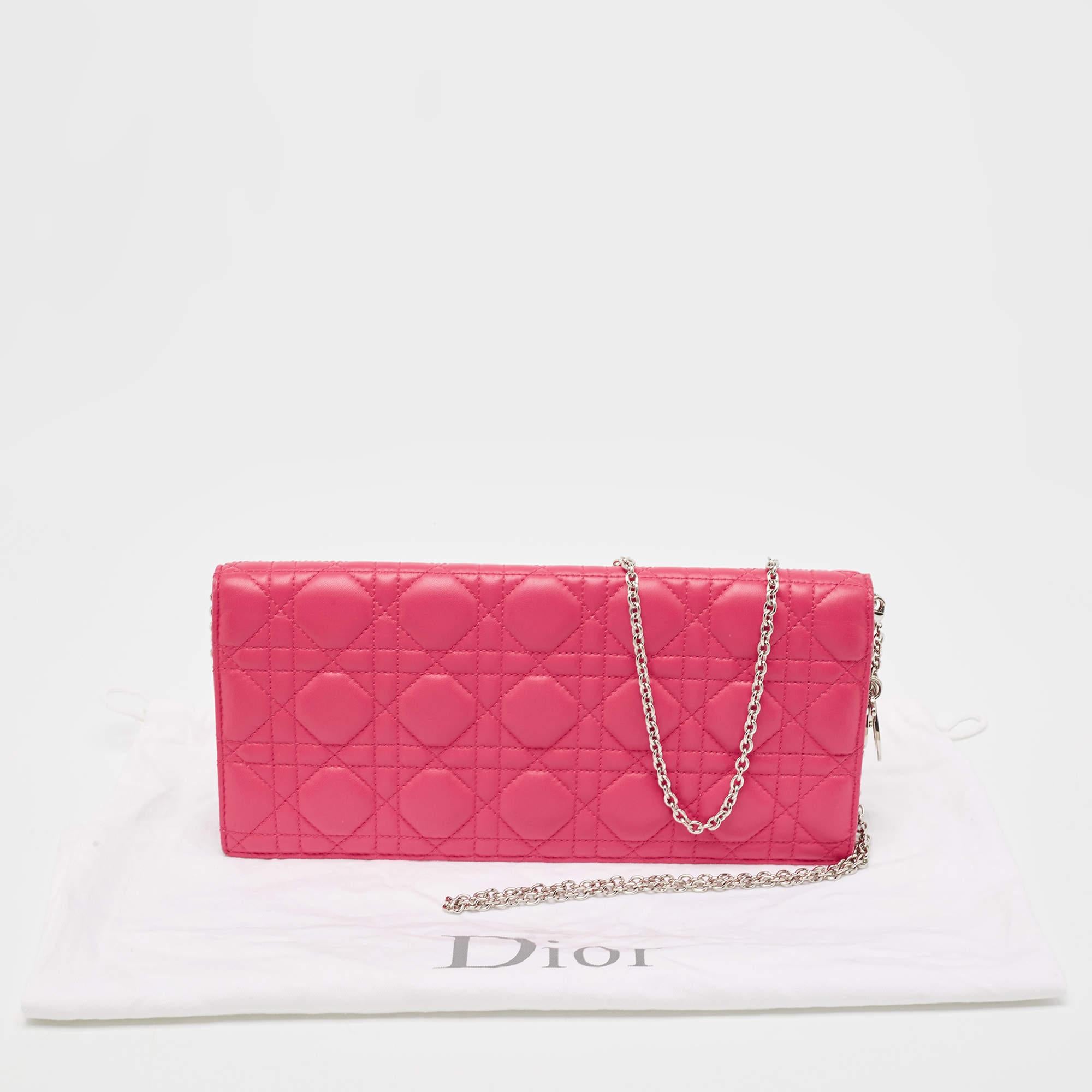 Dior Pink Leather Lady Dior Chain Pouch For Sale 11