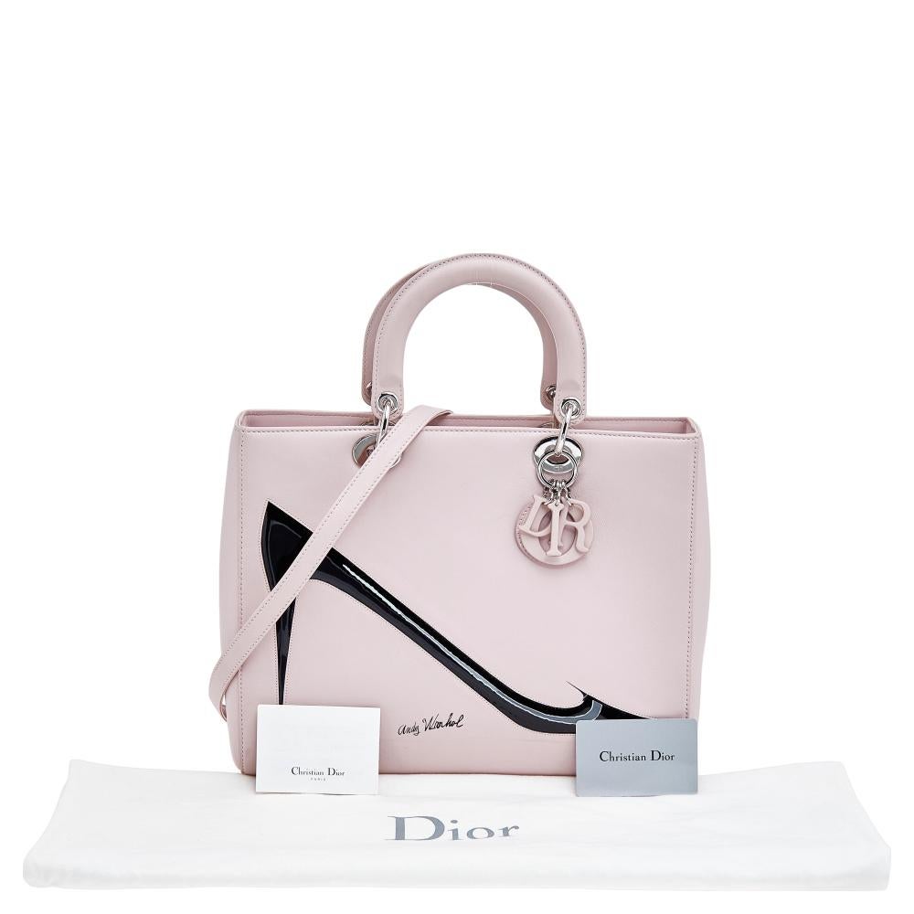 Dior Pink Leather Large Limited Edition Andy Warhol Lady Dior Tote 5