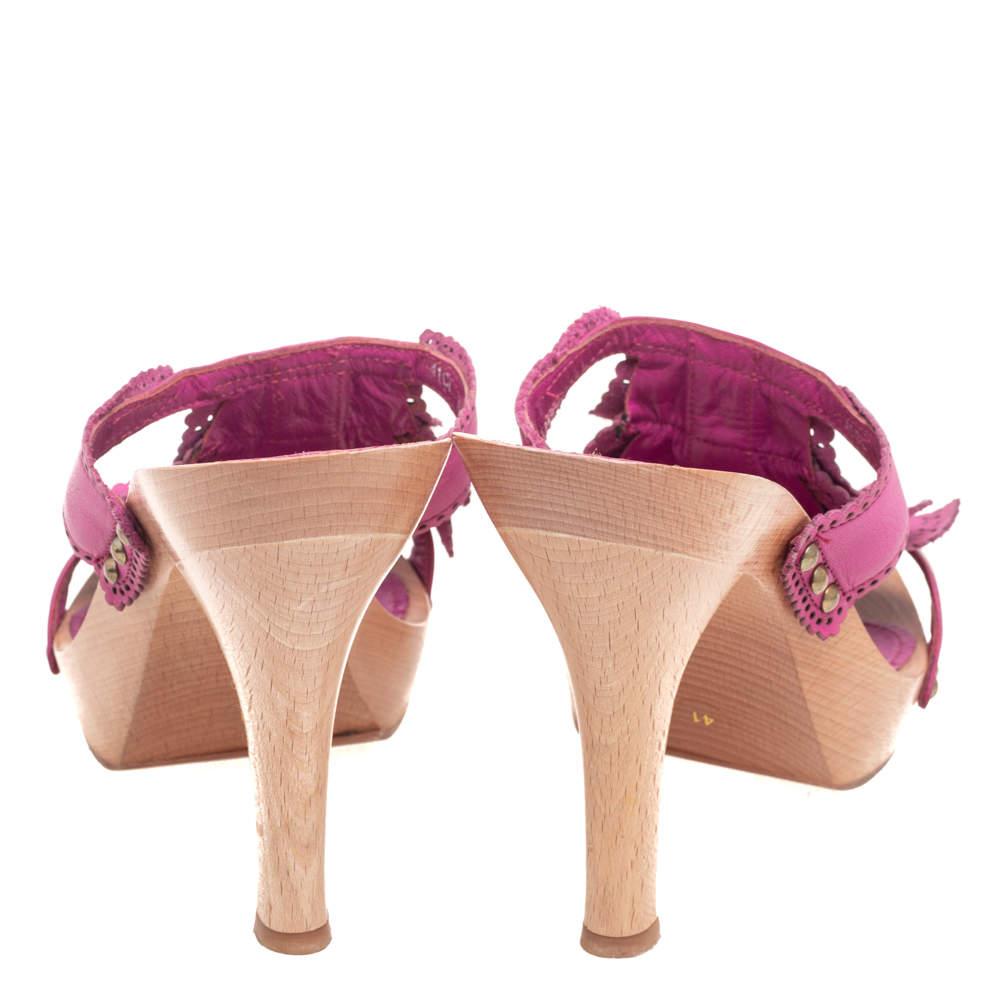 Women's Dior Pink Leather Laser Cut Detail Clog Sandals Size 41 For Sale