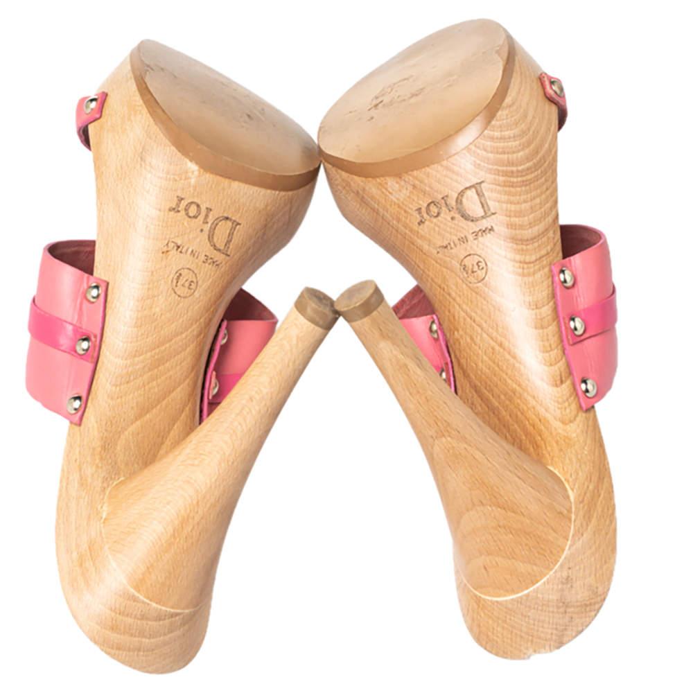 Dior Pink Leather Logo Embellished Slide Sandals Size 37.5 2