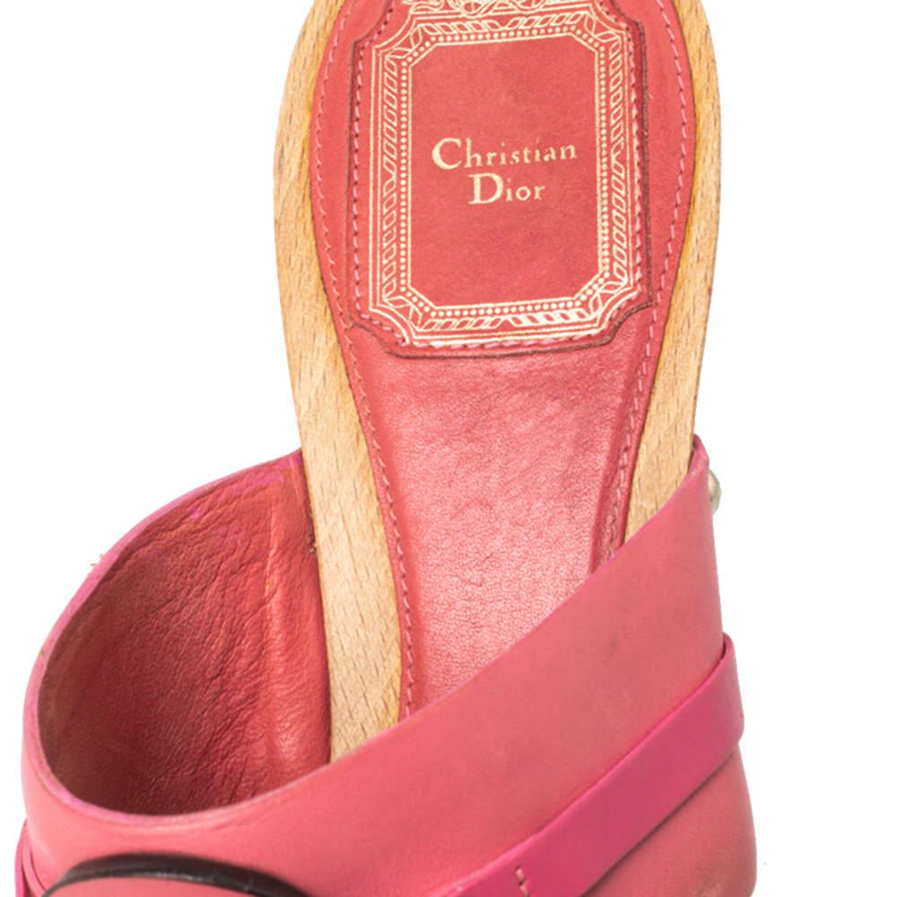 Dior Pink Leather Logo Embellished Slide Sandals Size 37.5 3