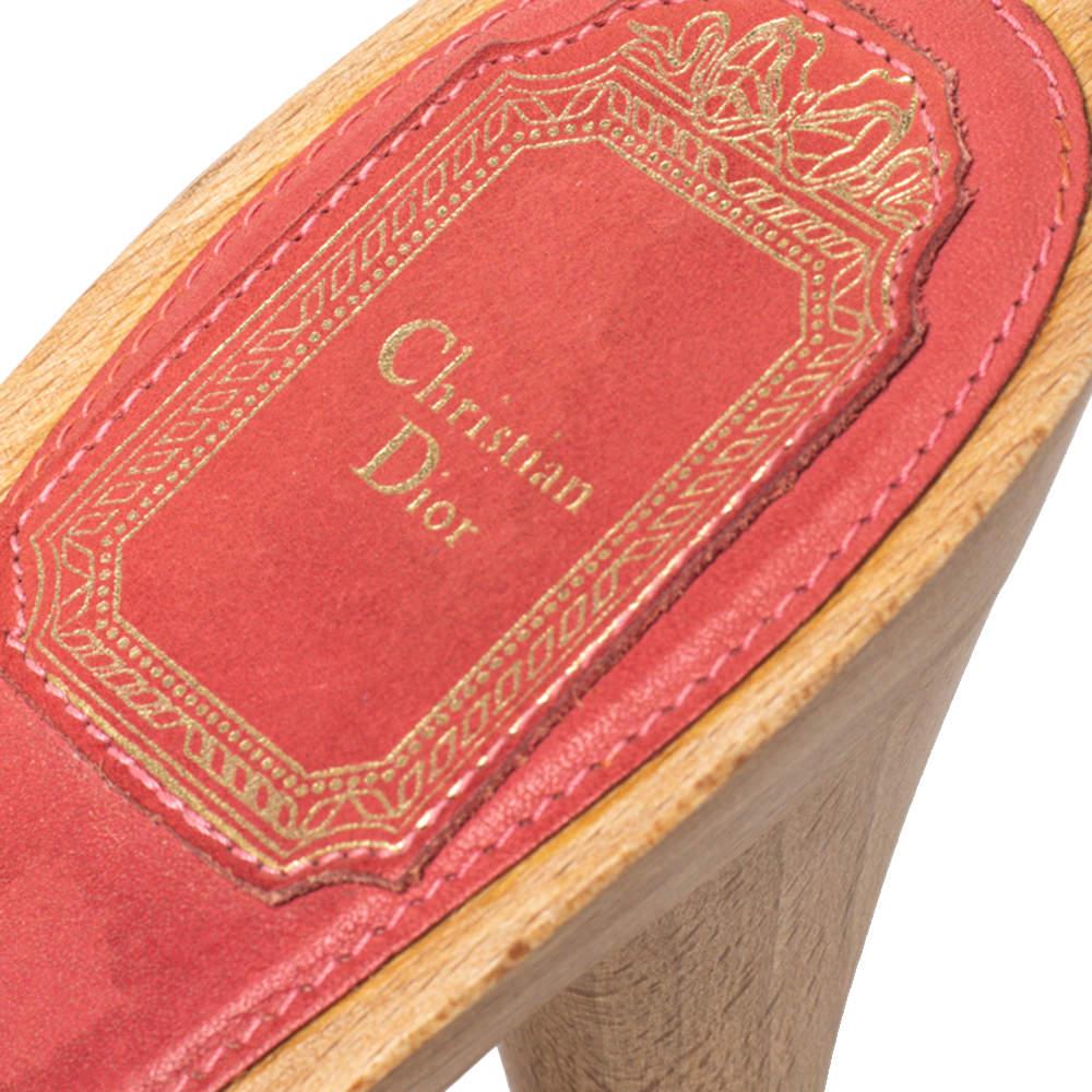Dior Pink Leather Logo Embellished Slide Sandals Size 37.5 4