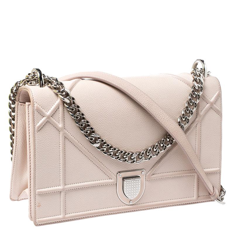 Beige Dior Pink Leather Medium Diorama Shoulder Bag