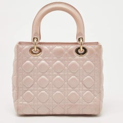 Dior Pink Leather Medium Lady Dior Tote Bag