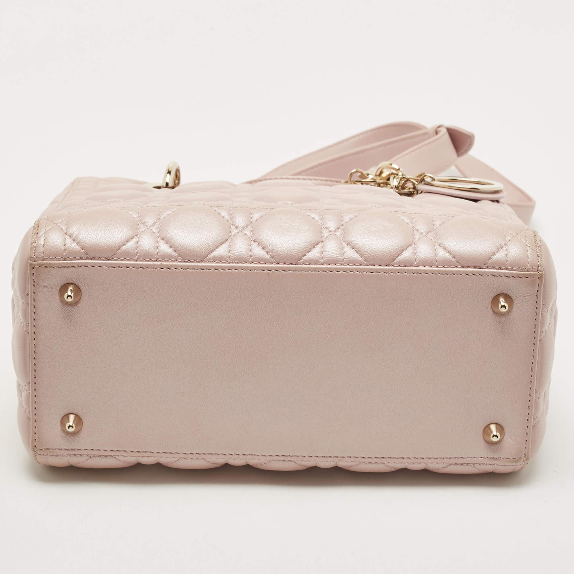 Dior Pink Leather Medium Lady Dior Tote Bag For Sale at 1stDibs