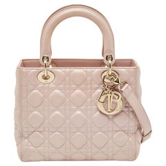 Dior Pink Leather Medium Lady Dior Tote Bag