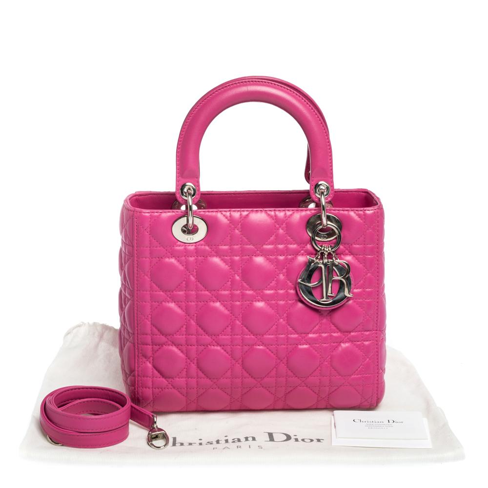 Dior Pink Leather Medium Lady Dior Tote 6