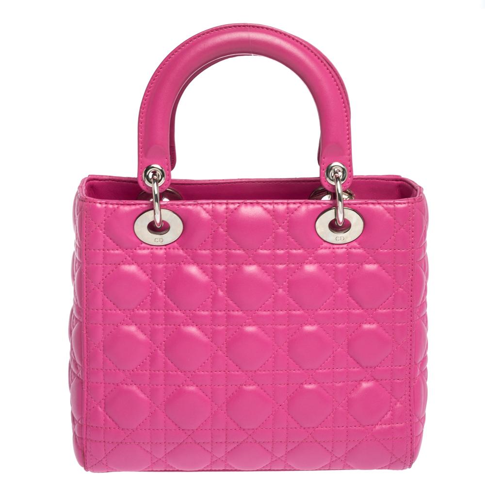 Women's Dior Pink Leather Medium Lady Dior Tote