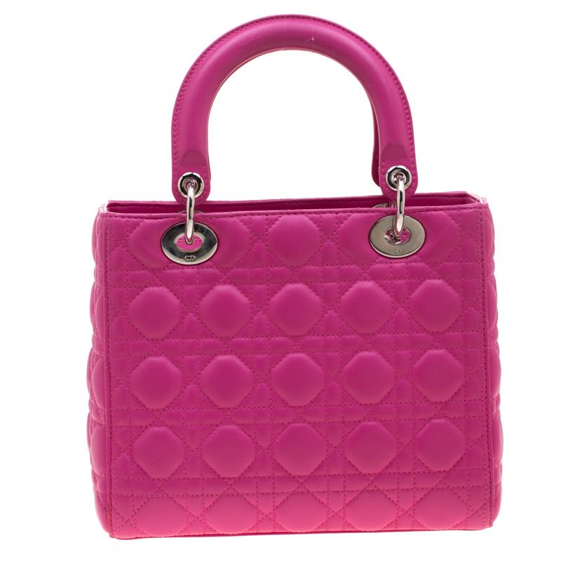 Dior Pink Leather Medium Lady Dior Tote 2