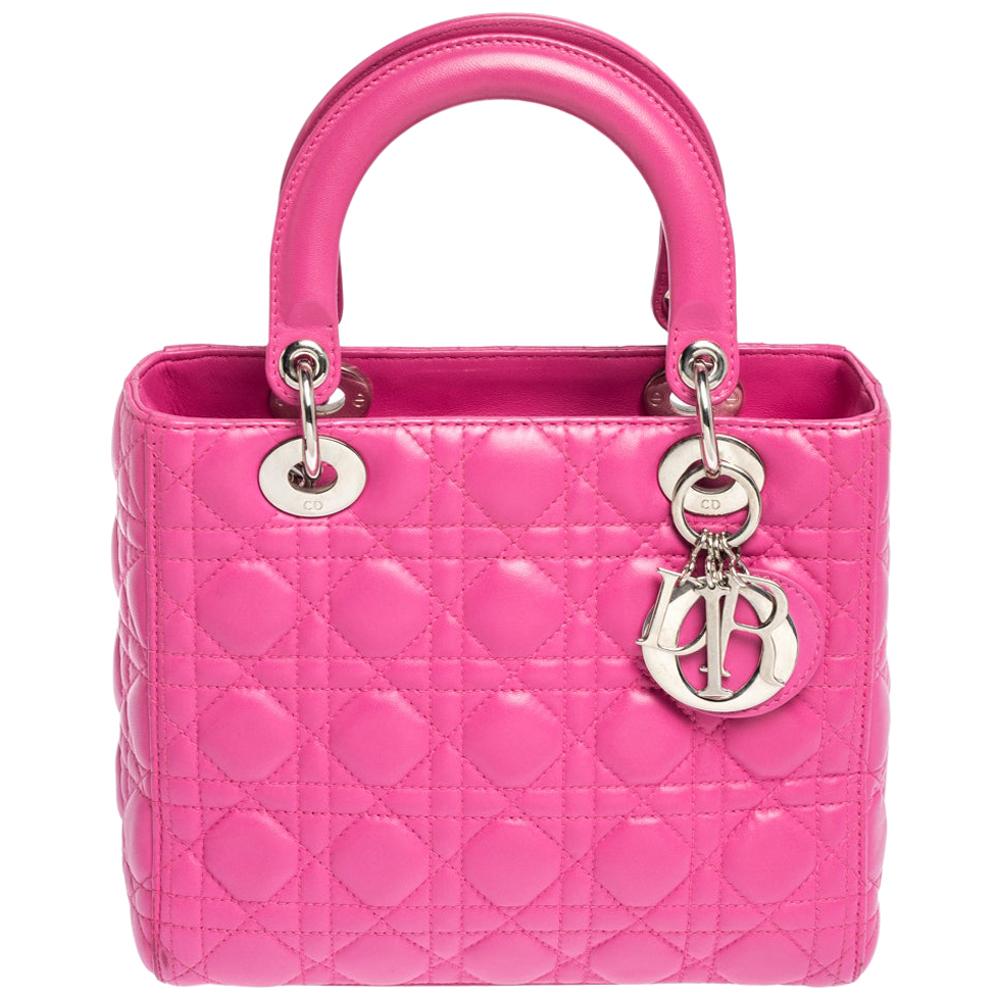 Dior Pink Leather Medium Lady Dior Tote