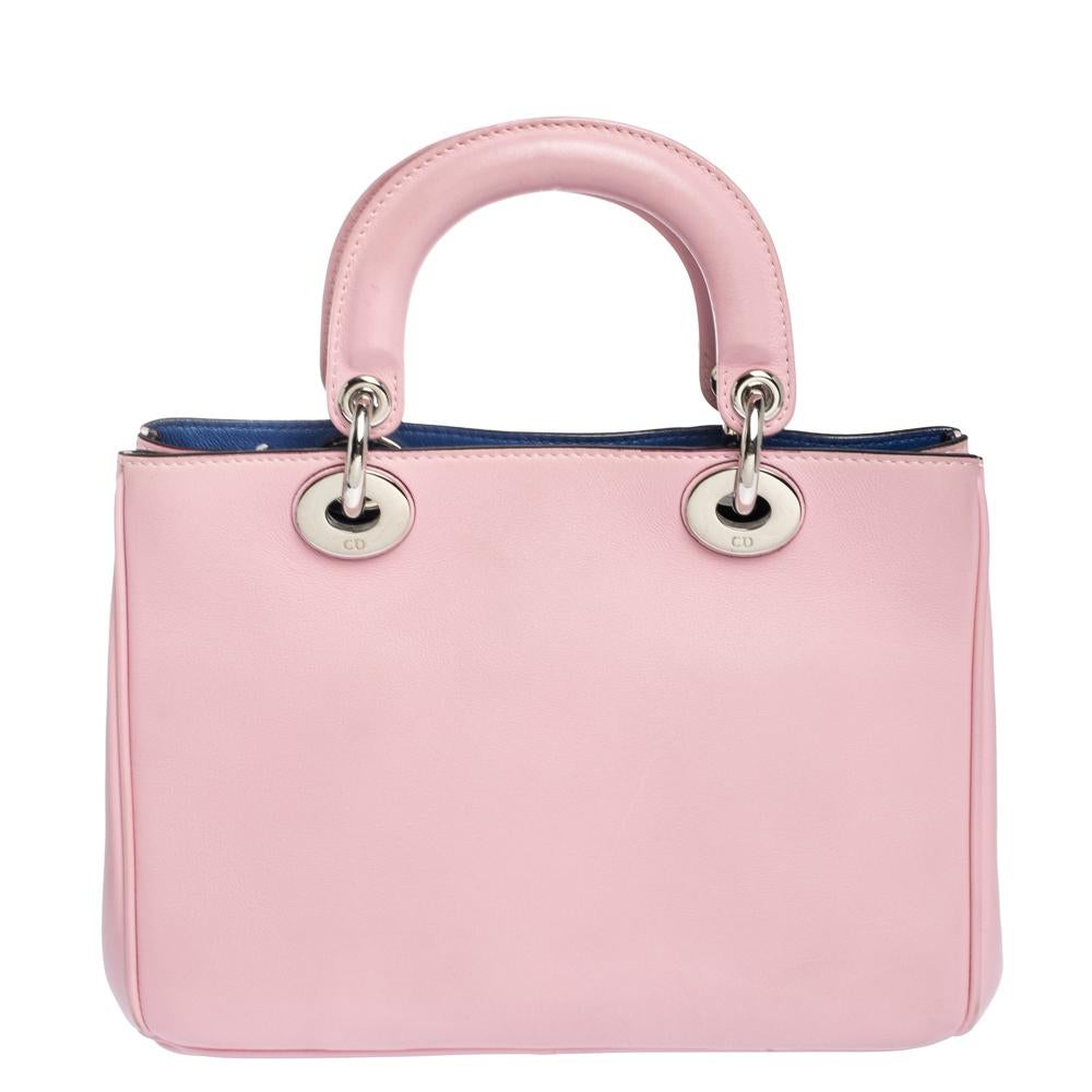 Dior Pink Leather Mini Diorissimo Tote In Good Condition In Dubai, Al Qouz 2